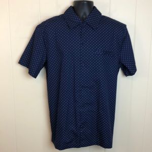 Scandia Woods Shortsleeve Buttondown Sz L Shirt Navy Blue Polkadot Large NWOT
